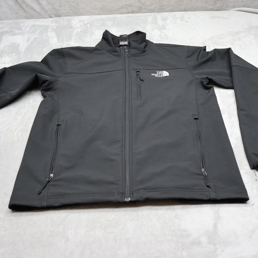 North Face Jacket Men Medium Black Apex Softshell Rain Wind Full Zip Hiking READ
